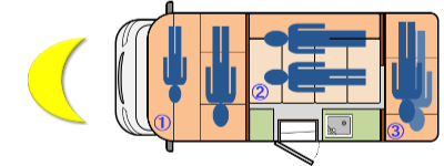 キャンピングカーアミティ就寝状態図